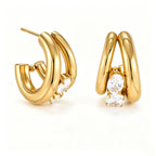 Triple-Band Zirconia Huggie Earrings | Waterproof 18K Gold