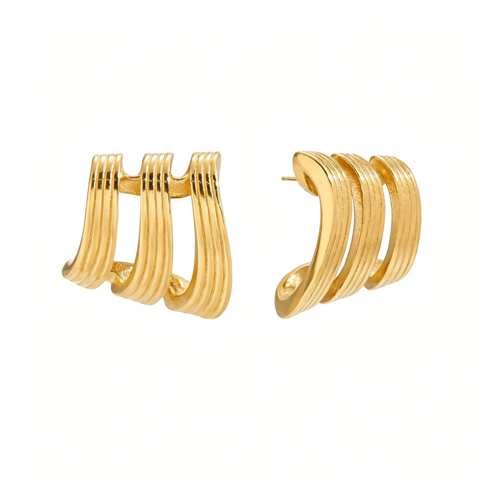 Triple-Band Zirconia Huggie Earrings | Waterproof 18K Gold