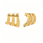 Triple-Band Zirconia Huggie Earrings | Waterproof 18K Gold