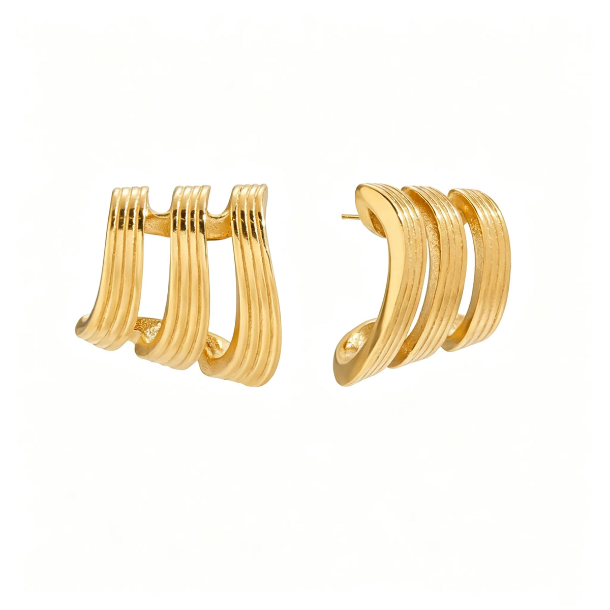 Triple-Band Zirconia Huggie Earrings | Waterproof 18K Gold