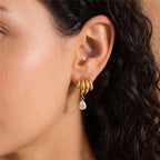 Triple-Band Zirconia Huggie Earrings | Waterproof 18K Gold