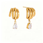 Triple-Band Zirconia Huggie Earrings | Waterproof 18K Gold