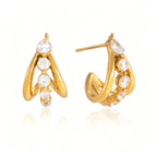Triple-Band Zirconia Huggie Earrings | Waterproof 18K Gold