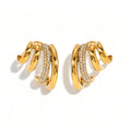 Triple-Band Zirconia Huggie Earrings | Waterproof 18K Gold