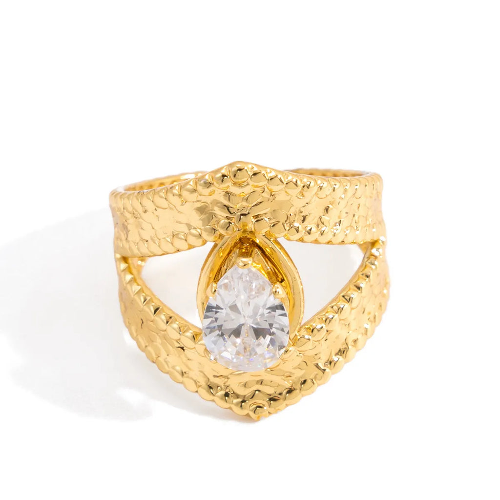 Vintage Water Droplet Statement Ring | Waterproof 18K Gold