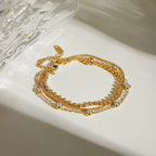Multi-Layered Bead & Zirconia Bracelet – Waterproof 18K Gold