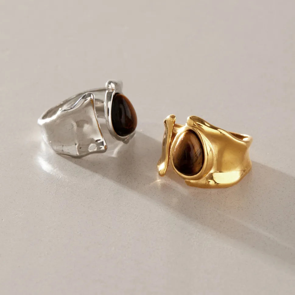 Waterproof Abstract Wave Tiger's Eye Ring