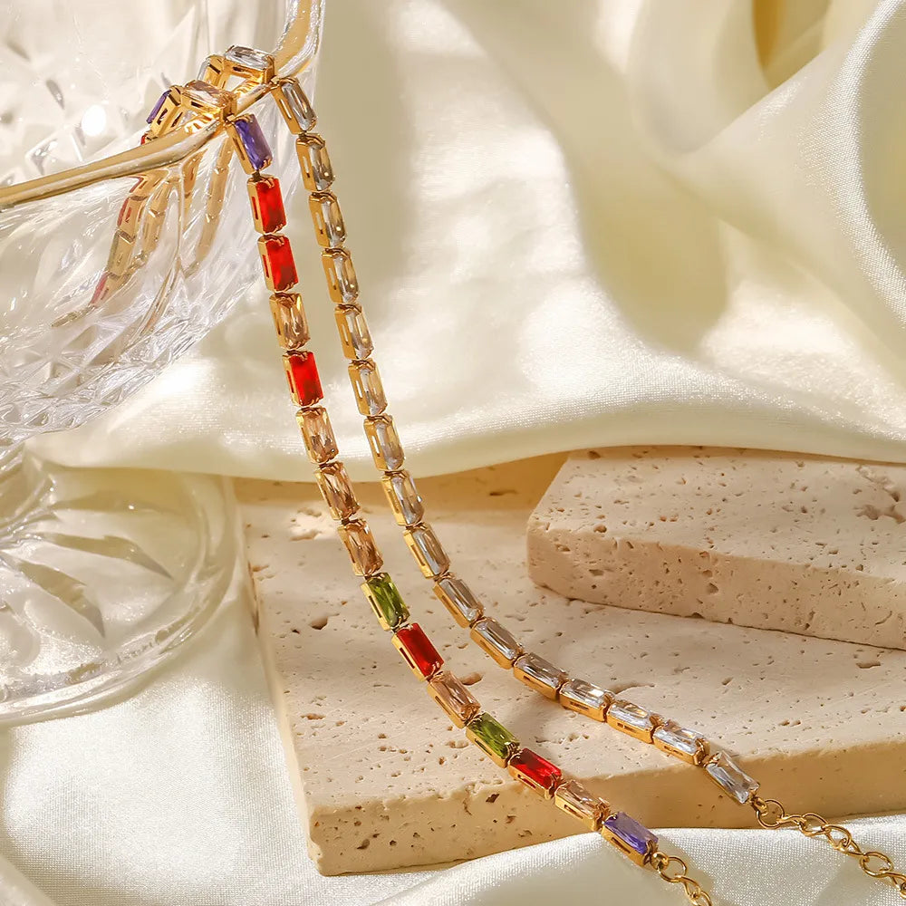 Waterproof Gold Tennis Chain Baguette CZ Bracelet