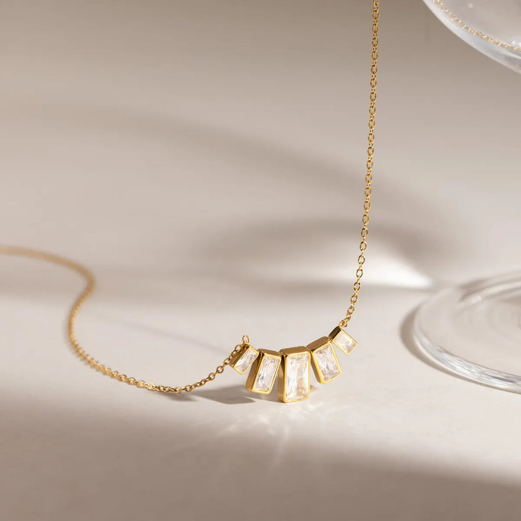 Waterproof Gold Baguette CZ Necklace