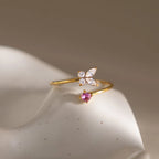 Butterfly & Floral CZ Open Ring Collection – Waterproof 18K Gold