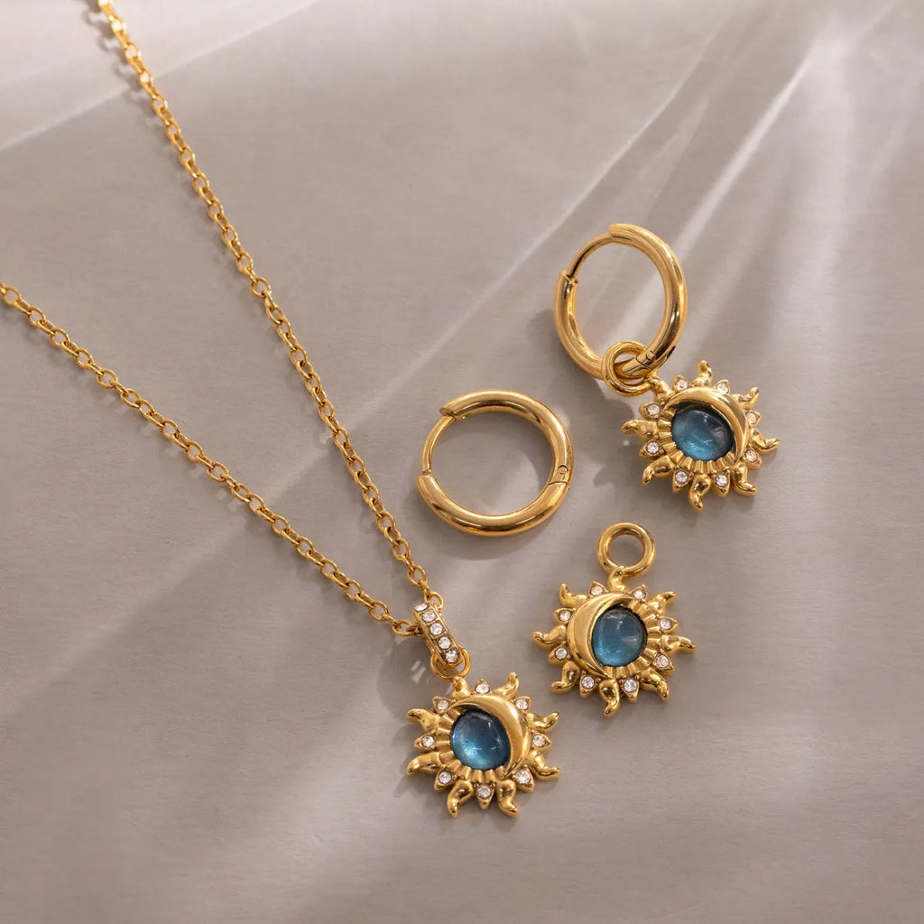 Sun & Moon Zirconia Jewelry Set – Waterproof 18K Gold