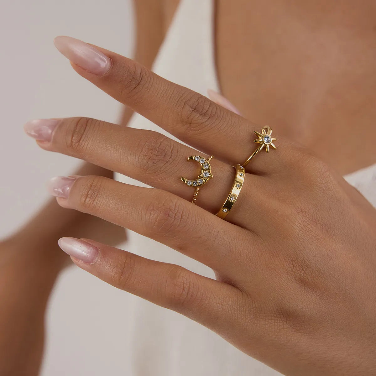 Waterproof 3-Pieces Celestial Stackable Rings