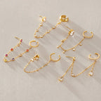 Waterproof Chain CZ Dangle Stud Ear Cuffs