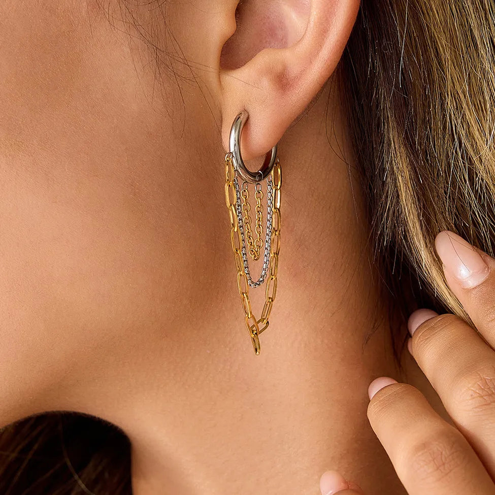 Waterproof Stainless Steel Multi-Chain Hoop Earrings