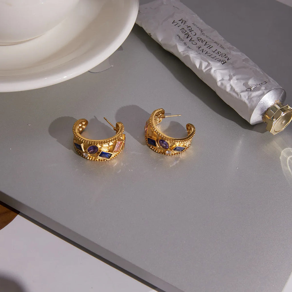 Waterproof Vintage CZ Hoop Earrings