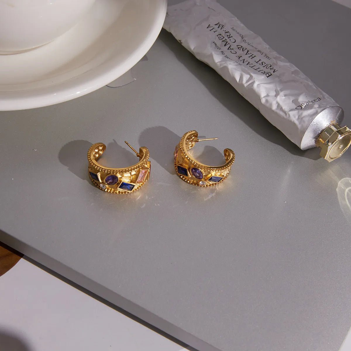 Waterproof Vintage CZ Hoop Earrings