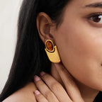 Waterproof Gold Geometric Amber Studs