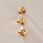 Waterproof Stainless Steel Chunky CZ Statement Ring | Gold Geometric Open Band