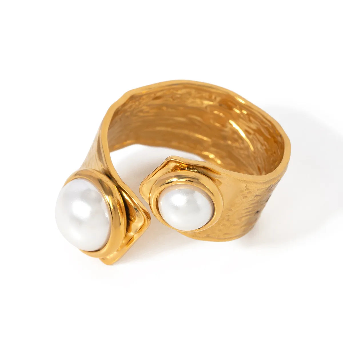 Chunky Textured Pearl Open Ring – Waterproof 18K Gold