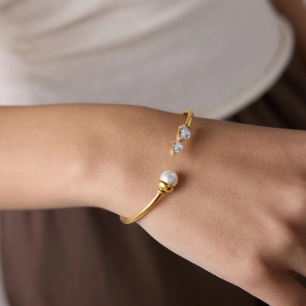 Waterproof Pearl & CZ Cuff Bracelet