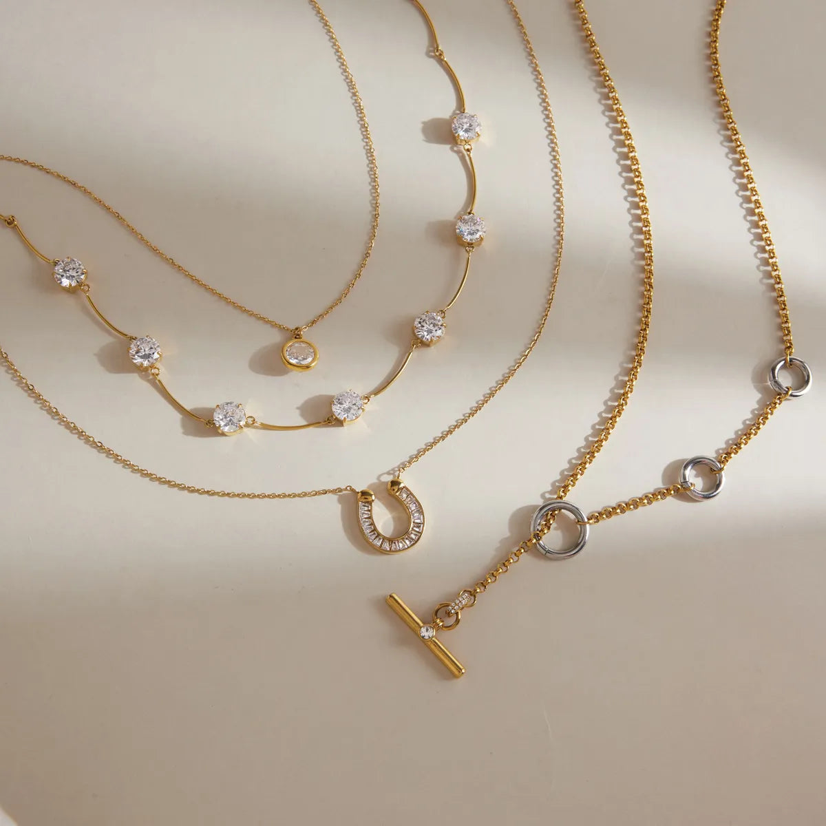 Waterproof Two-Tone T-bar Lariat Necklace