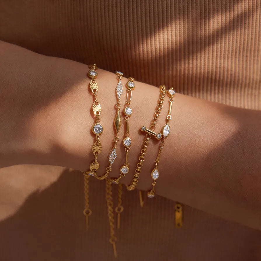 Dainty Zirconia Chain Bracelet Collection – Waterproof 18K Gold