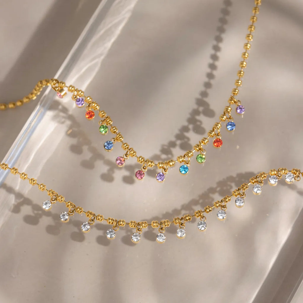 Colorful Zircon Drop Choker Necklace | Waterproof 18K Gold