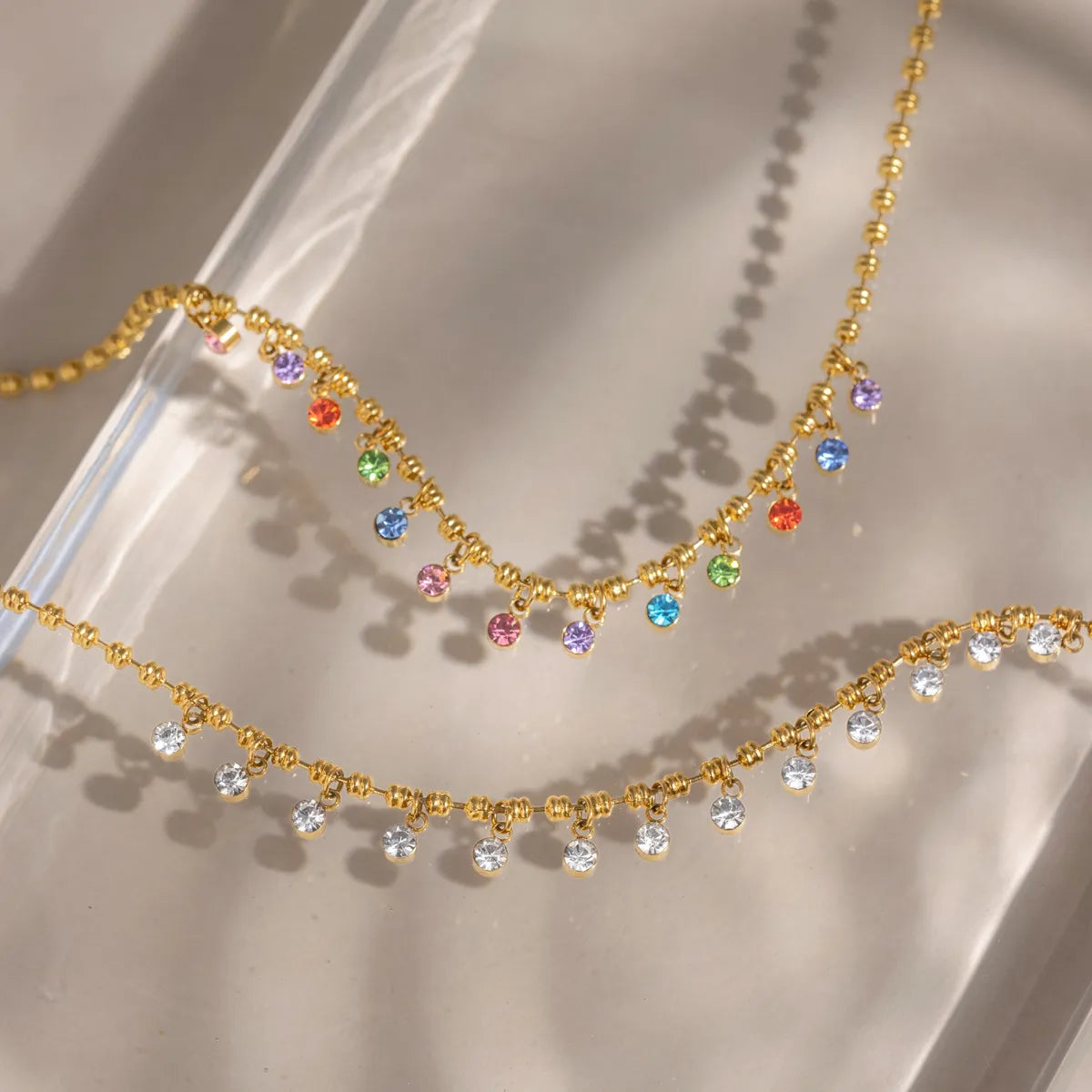 Colorful Zircon Drop Choker Necklace – Waterproof Steel