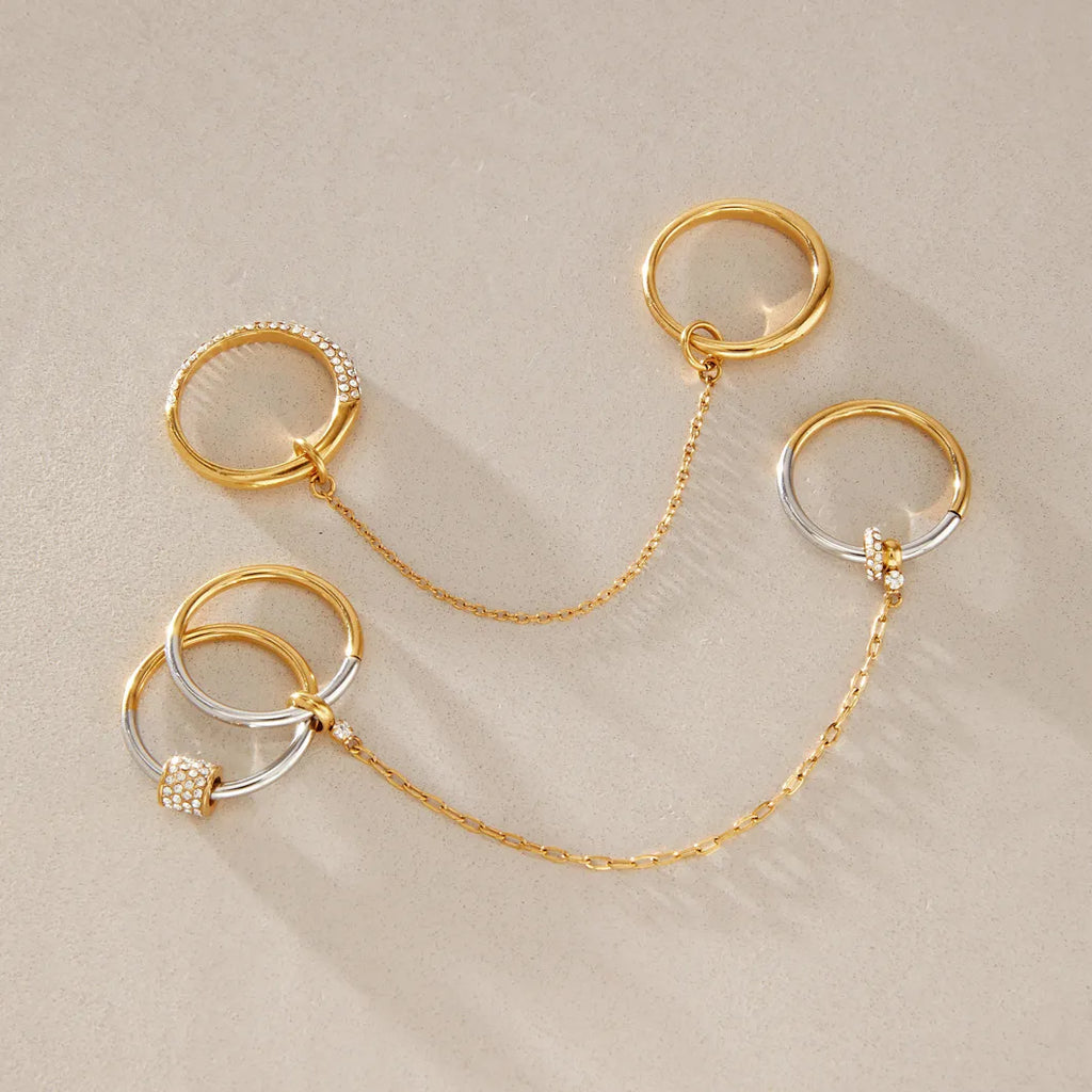 Waterproof Double Finger CZ Chain Link Ring