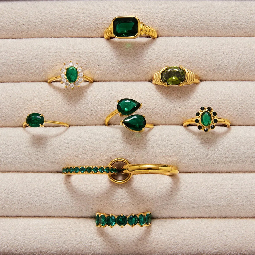 Waterproof Vintage Emerald Green CZ Ring