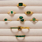 Waterproof Vintage Emerald Green CZ Ring