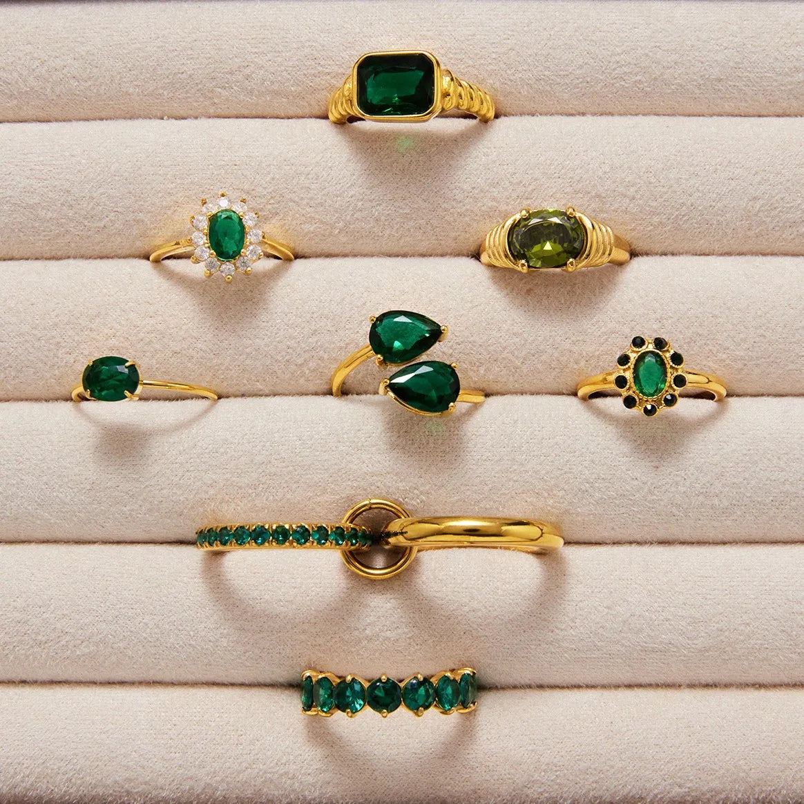Waterproof Vintage Emerald Green CZ Ring