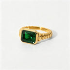 Waterproof Vintage Emerald Green CZ Ring