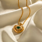 Waterproof Vintage Emerald Heart Necklace