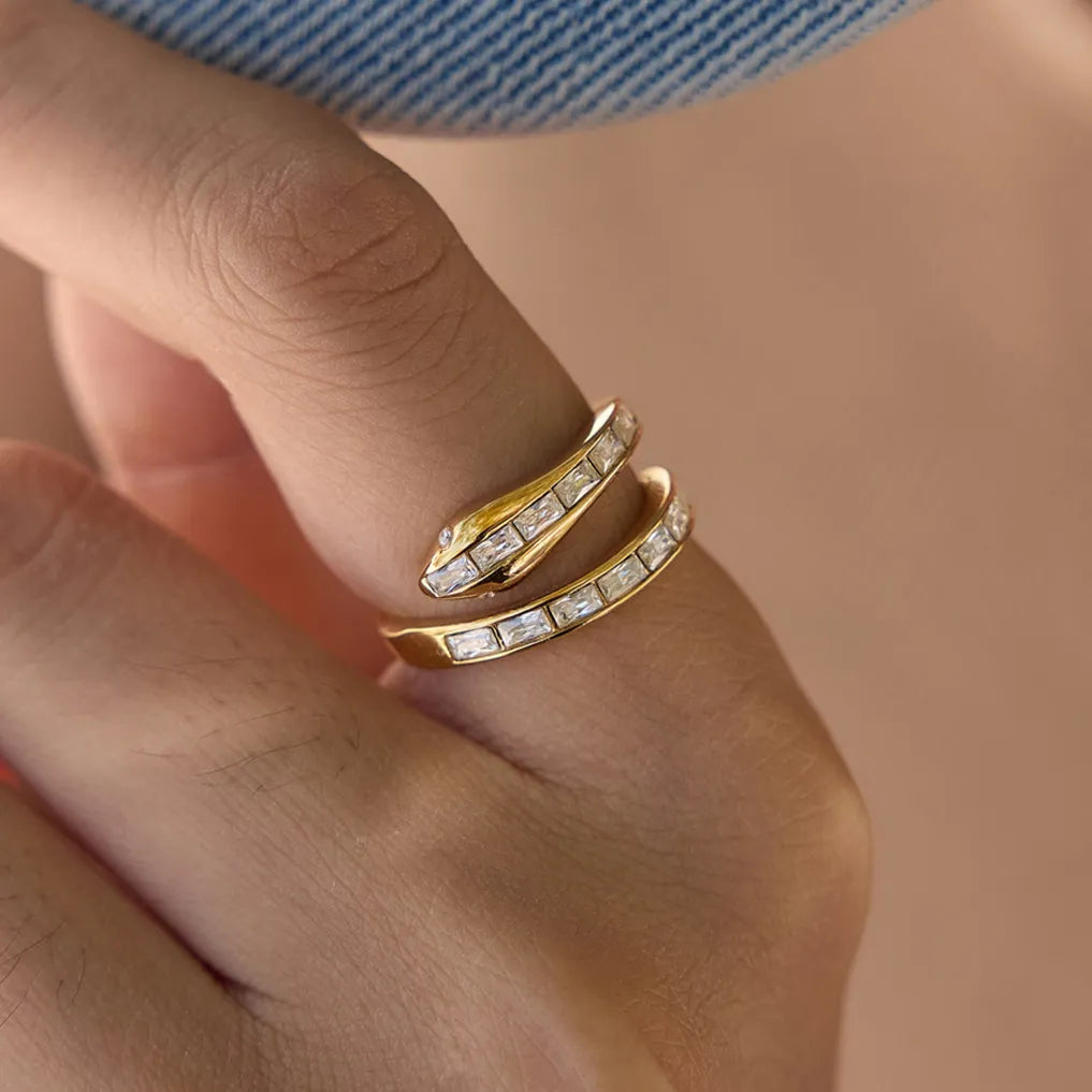 Waterproof Snake Pave Zirconia Open Band Ring