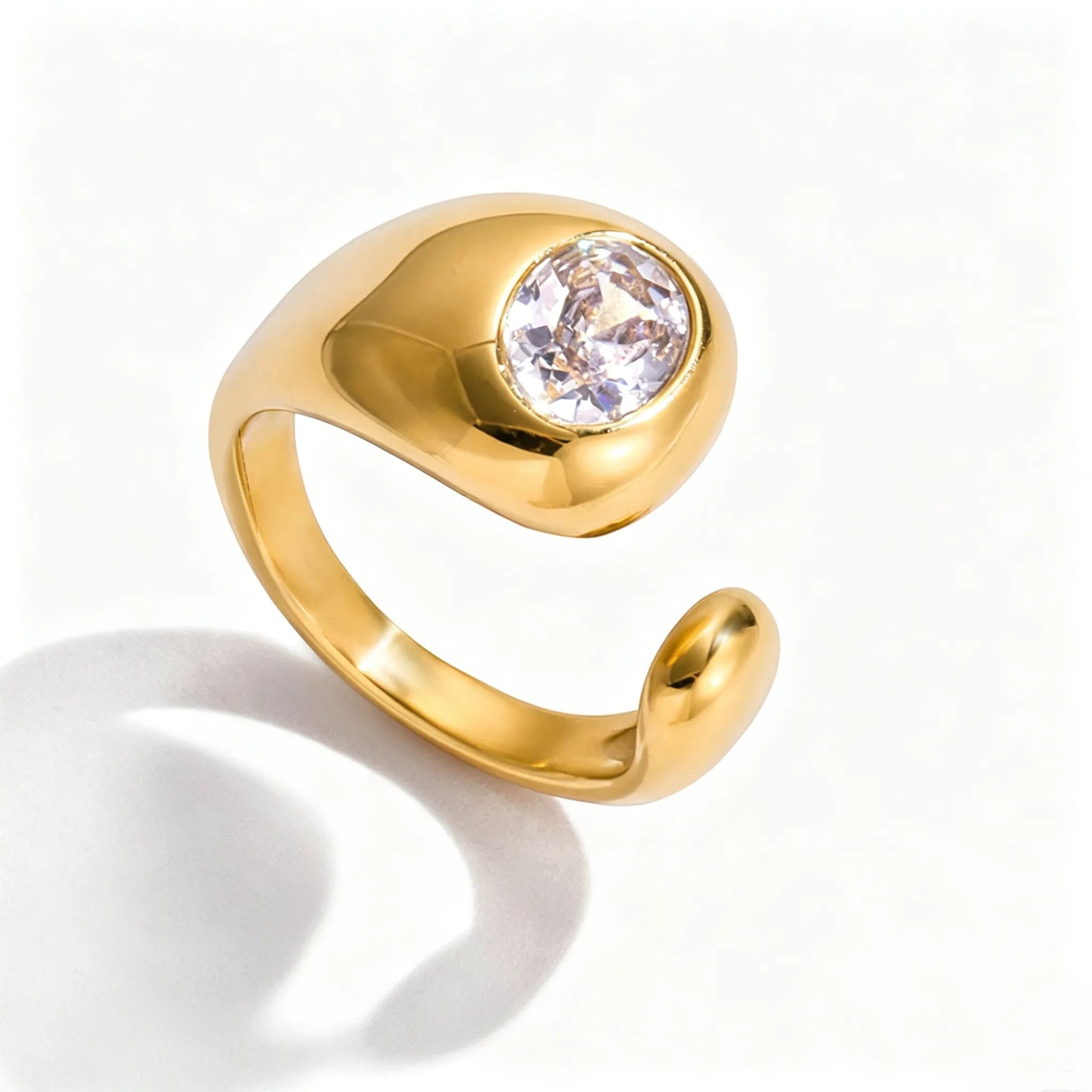 Baguette Zirconia Eternity Open Ring – Waterproof 18K Gold