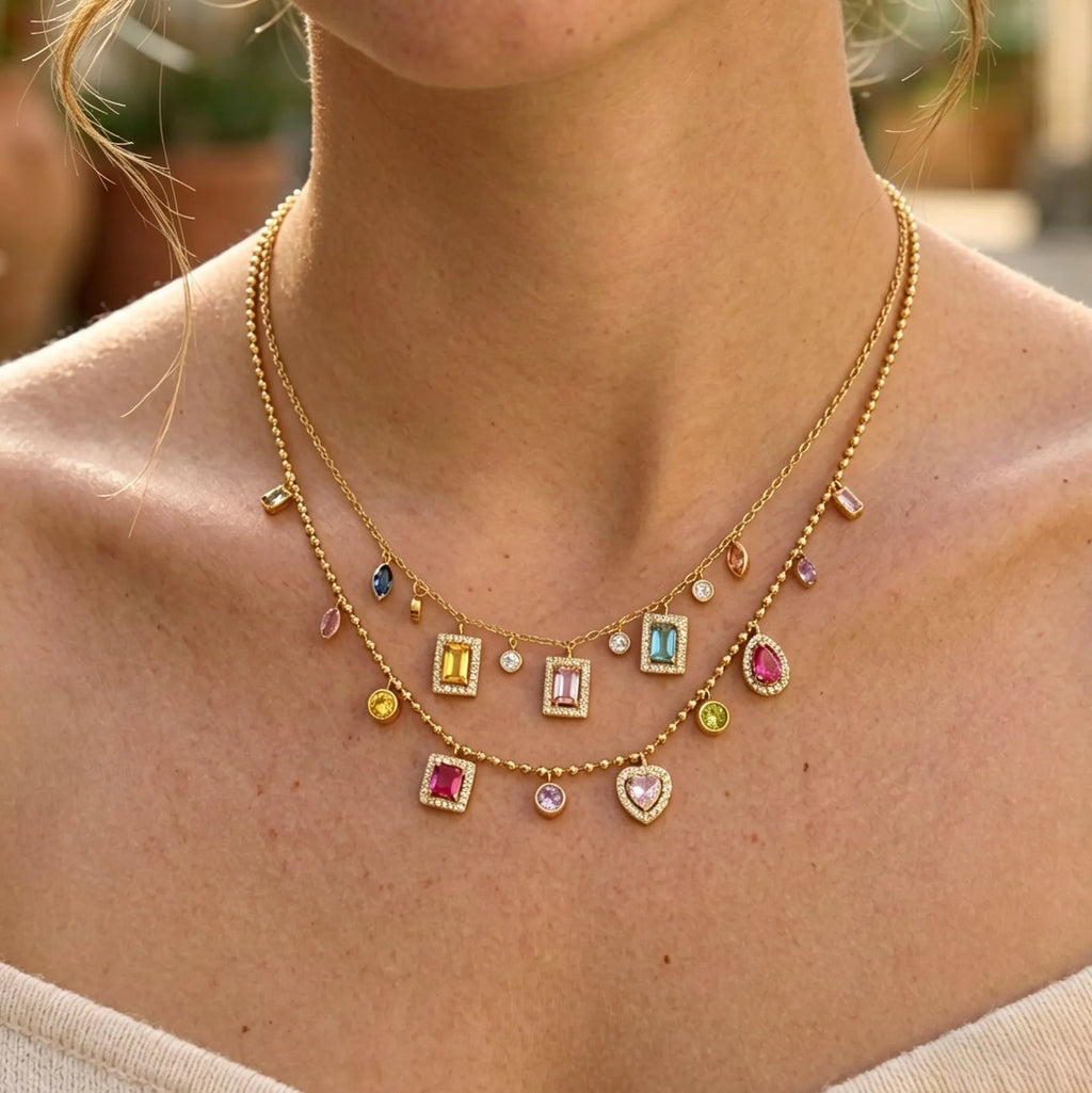 Waterproof Rainbow Charm Layered Necklace