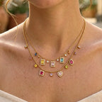 Waterproof Rainbow Charm Layered Necklace