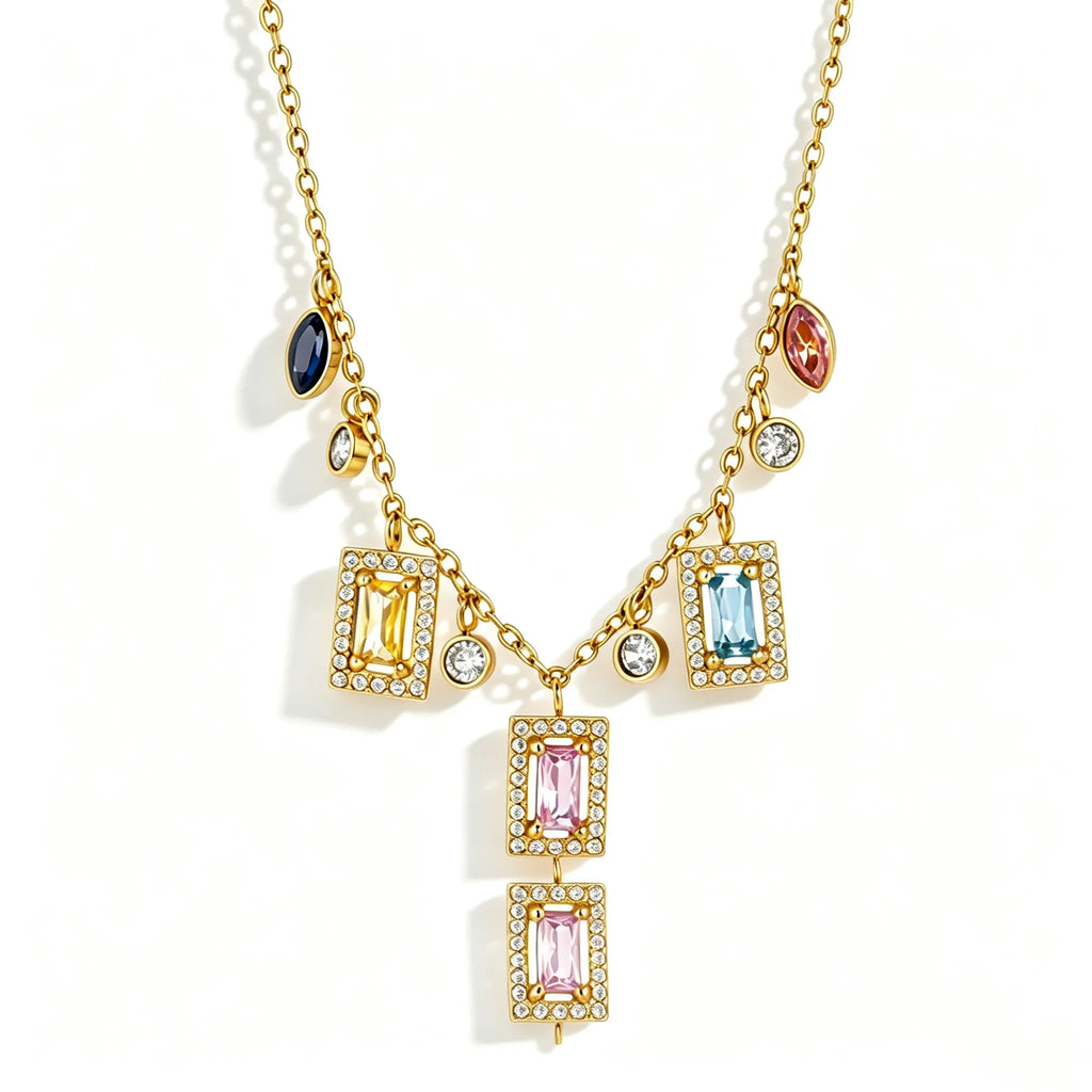 Waterproof Rainbow Charm Layered Necklace