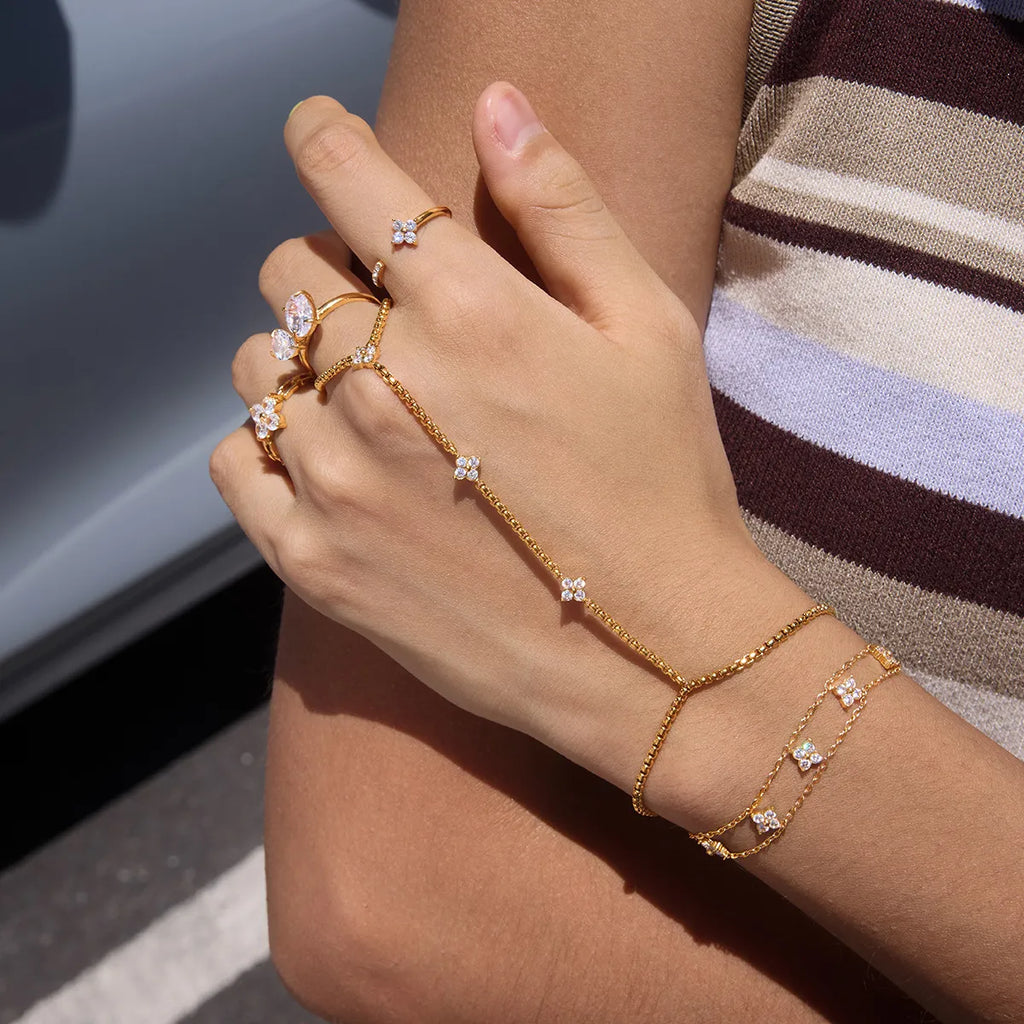Waterproof Floral Hand Chain Bracelet with Ring
