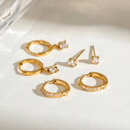 Waterproof 3-Piece CZ Huggie & Stud Earring Set