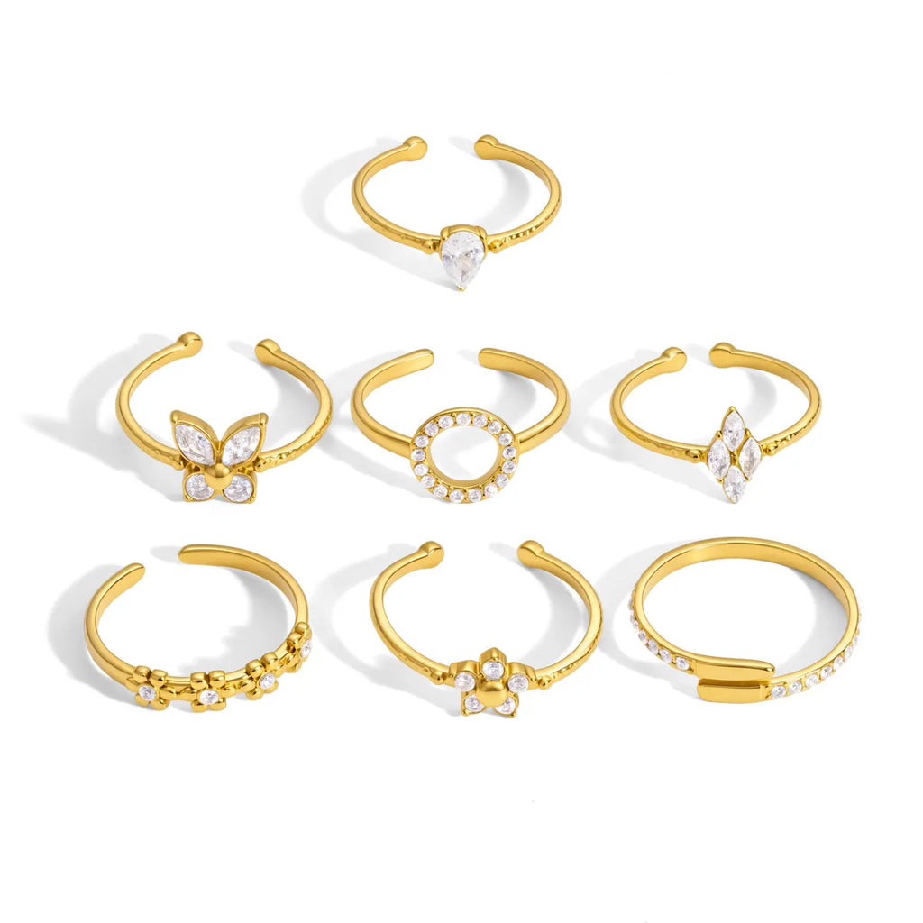 Vintage CZ Dainty Open Ring Collection – Waterproof 18K Gold | 7 Styles