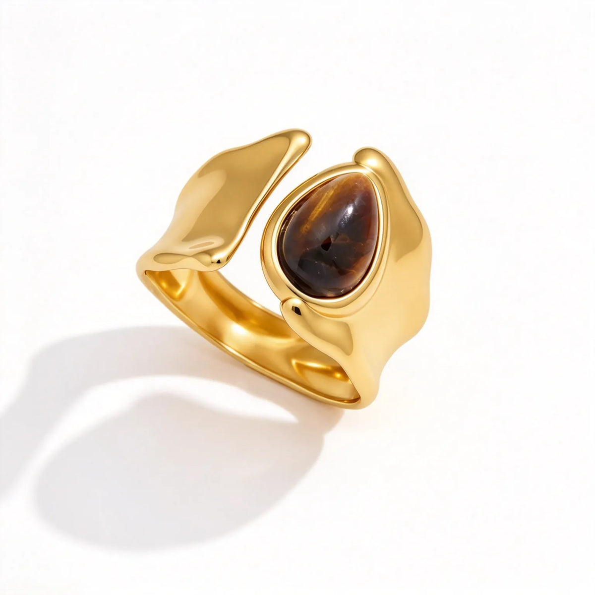 Waterproof Abstract Wave Tiger's Eye Ring