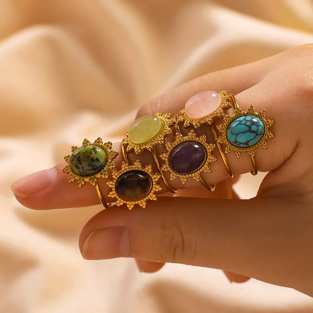 Waterproof Sunburst Multi-Stone Adjustable Ring