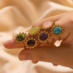 Waterproof Sunburst Multi-Stone Adjustable Ring
