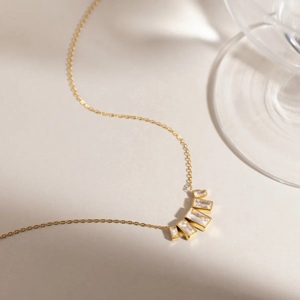 Waterproof Gold Baguette CZ Necklace