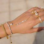 Waterproof CZ Hand Chain Bracelet Ring