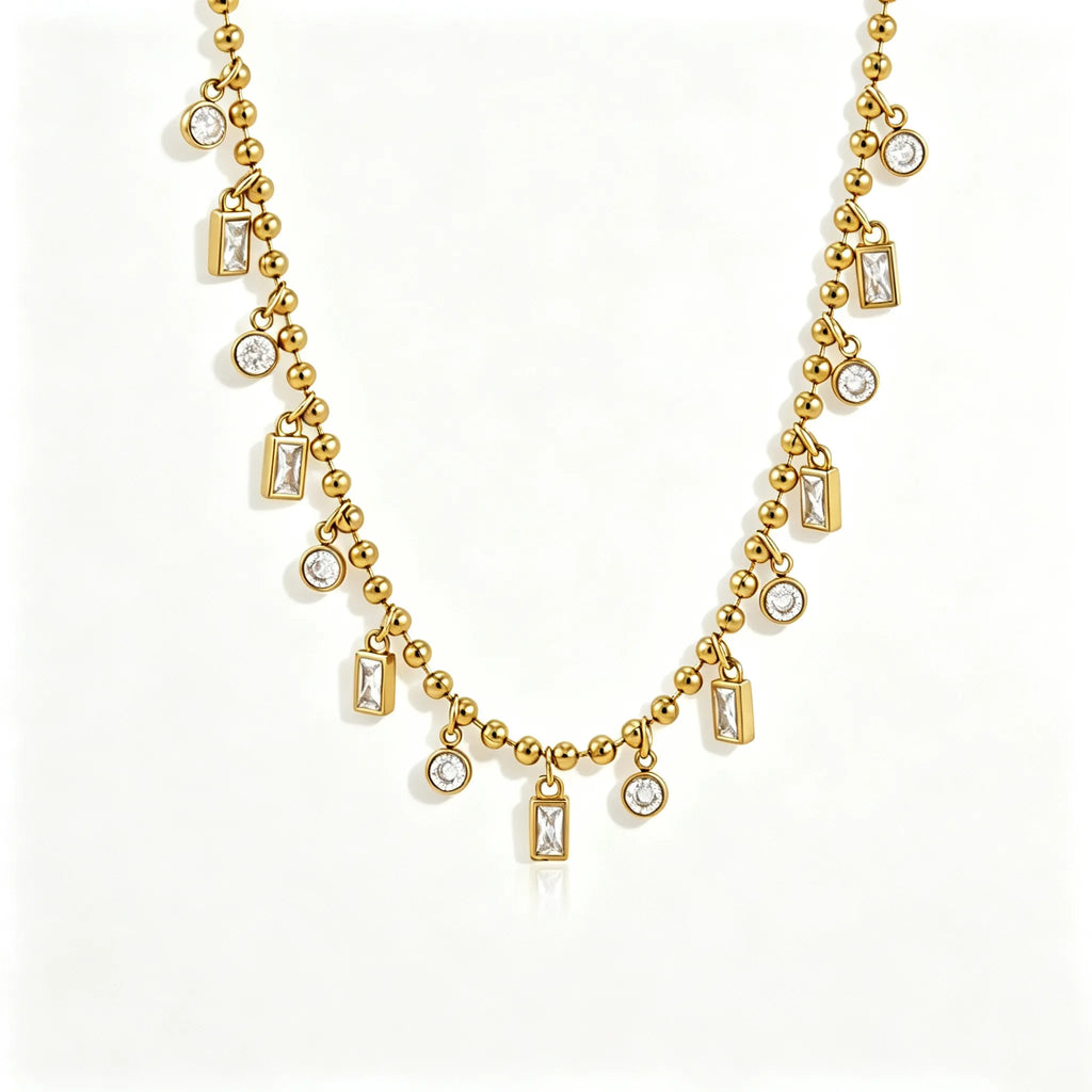 Waterproof CZ Station Necklace