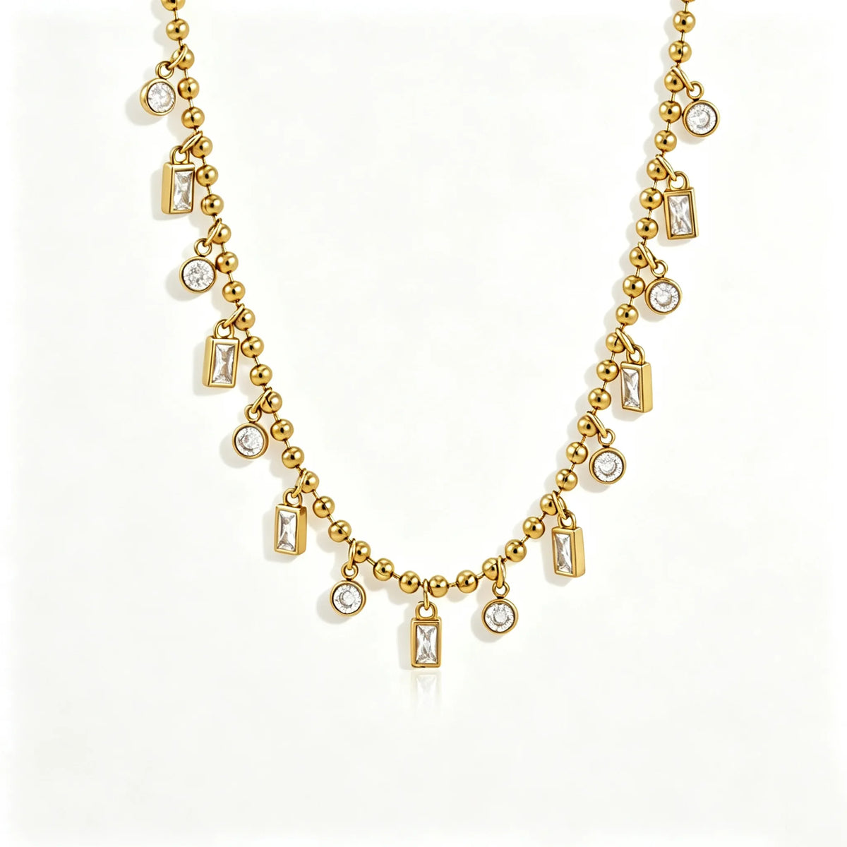 Waterproof CZ Station Necklace