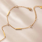 Bar & CZ Geometric Hand Chain Bracelet with Ring – Waterproof 18K Gold